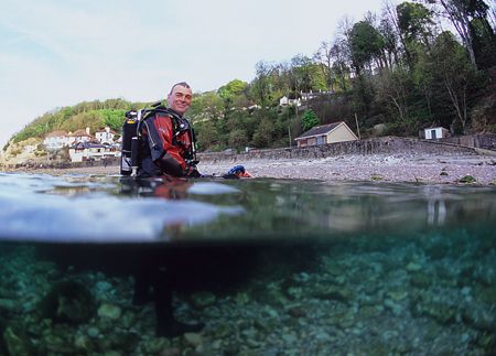 A happy Mr Haslam after diving Cuttlefish Cove. 16mm. by Mark Thomas 