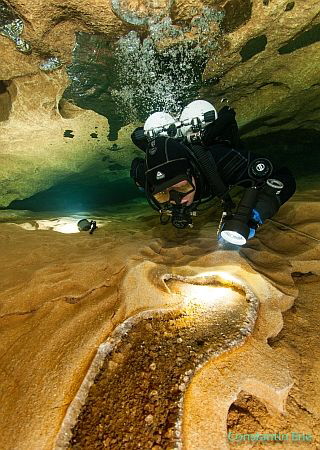 Goul de la Tannerie, France, Cave, Diver close up and min... by Constantin Ene 
