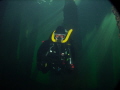 Diver using Vintage Double Hose Regulator at the Swing Bridge site, Welland Scuba Park. 