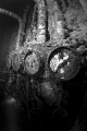 Inside the engine room of the Heian Maru in Truk, lots of rust, fine silt and broken gauges. 