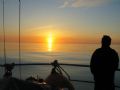 sunset at sea - notice the flatness of the sea...it's right in the middle of the Atlantic Ocean!!