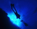 My dive group above me with sun rays at big brother island, Egypt