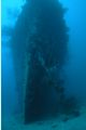 The Fumizuki is a 310' x 45' destroyer as can be seen from this frontal profile. During the attack on Truk Lagoon, she settled right on her keel. This shot is to show her sleekness but tries to hightlight the growth on her anchor chain.