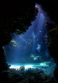 Inside one of the St Johns cave swim throughs in the Southern Egyptian Red Sea, a friend swam past making the perfect subject in a beautifully lit scene. I used a canon G7X mk2 with ikelite housing.