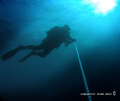 Diver decompressing on an ascent line, on one of the many wrecks in the South Florida area, called the Union Express. Photo taken with Olympus 7070 w/wide angle lens and Inon strobe