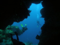 Coral swim-through at Santa Rosa Wall, Cozumel, Mexico.