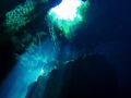 Cenote shot from about 20 feet up through hole in Jungle