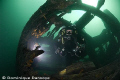 Rebreather diver coming out of the Robert Gaskin wreck, St-Laurence River.