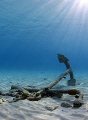 The anchor just in front of Calabas Reef in Bonaire. Great vis and calm water - the anchor found a good place to stay. Shot with a Canon 30D in an Ikelite housing and Sigma 15/2.8 fisheye.