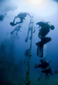 Divers ascending after exploring the stavronikita (shipwreck).
A 365ft Greek freighter lying in 130ft of water off the coast of Bridgetown, Barbados.