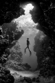 Record Italian freediver Linda Paganelli, ascending in front of a cave in the Ras Mohammed National Park. Shot while Freediving (one breath).

This cave when viewed from inside revealed the silhouette of lady from the Victorian era. Look closey...