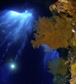Big cave, coral, gorgonian, bubbles, light and divers....a magic underwater world.