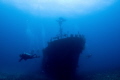 Divers on the wreck of Fishing boat, Beqa Lagoon, Viti Levu, Fiji. The visibility was sensational allowing me to take a wide angle photo of the whole scene.